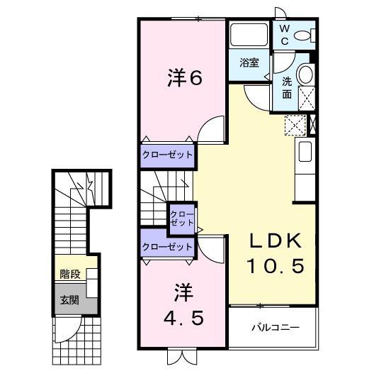 K-13A(2LDK/2階)の間取り写真
