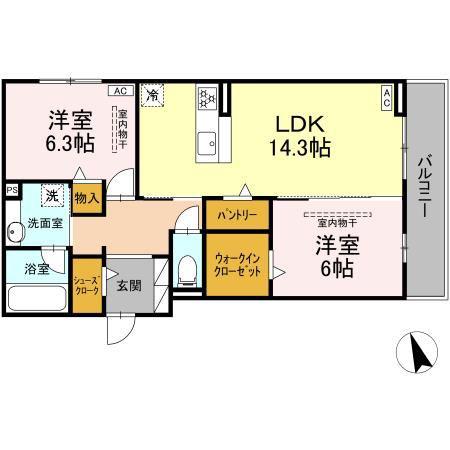 シングレイス(2LDK/2階)の間取り写真