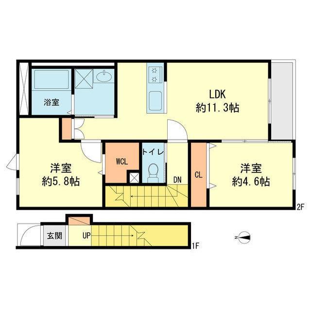 ネクストーリア二日市北(2LDK/2階)の間取り写真