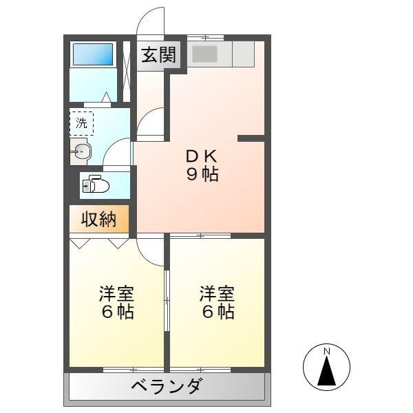レジデンスモリタB(2DK/2階)の間取り写真