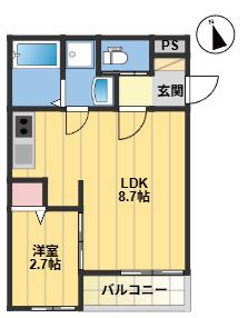 TERRACE 二日市(1LDK/2階)の間取り写真