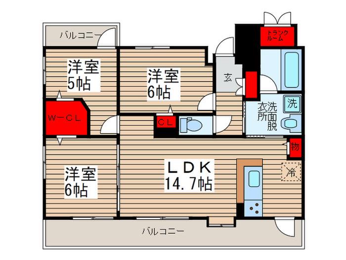 グラン・コート北柏(3LDK/8階)の間取り写真