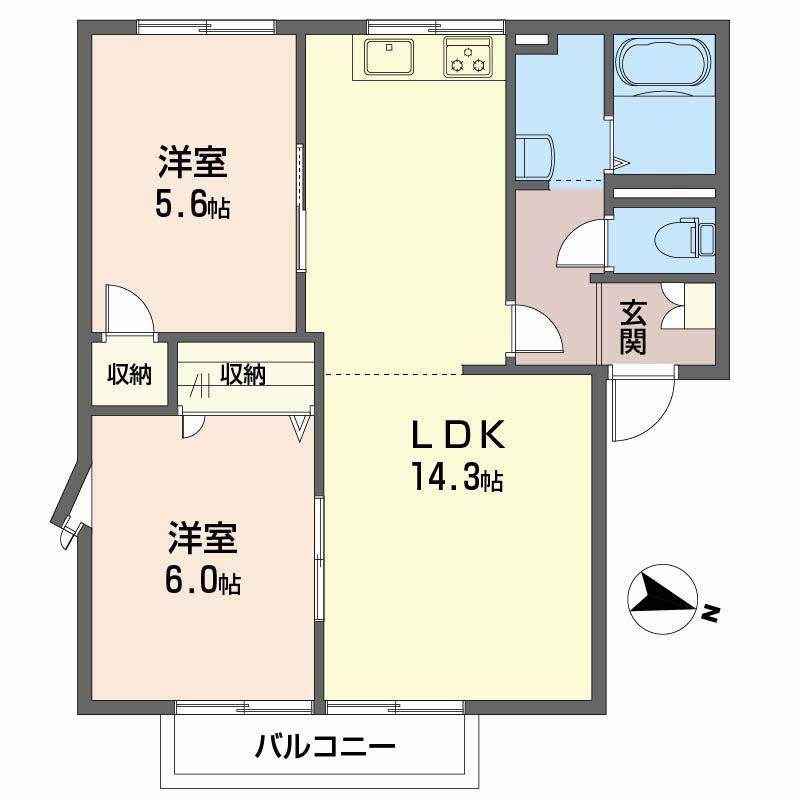 ガーデンハイツ A棟(2LDK/2階)の間取り写真