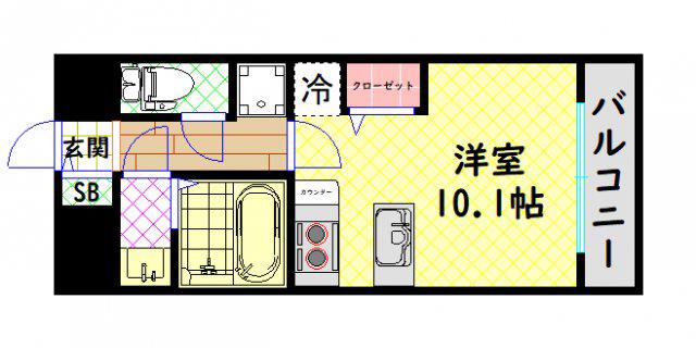 MELDIA CREST TAPP NAMBA ウエスト(ワンルーム/3階)の間取り写真