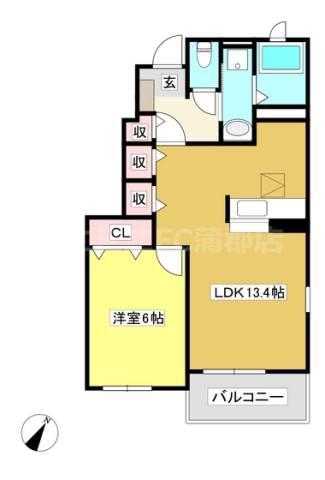 ホワイト ヒル A(1LDK/1階)の間取り写真