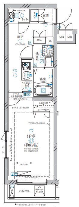 ディアレイシャス溝の口(1K/2階)の間取り写真