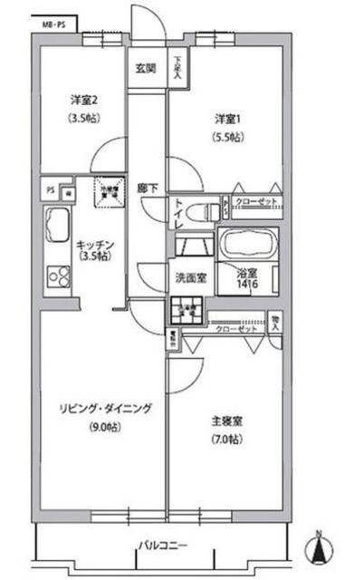 ドームズ芦花公園(3LDK/7階)の間取り写真