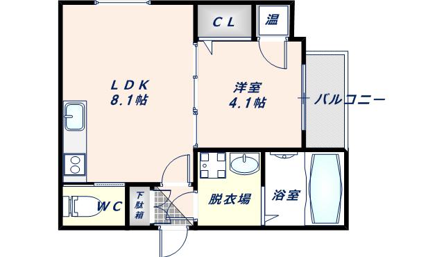 パークミライエ北巽(1LDK/3階)の間取り写真