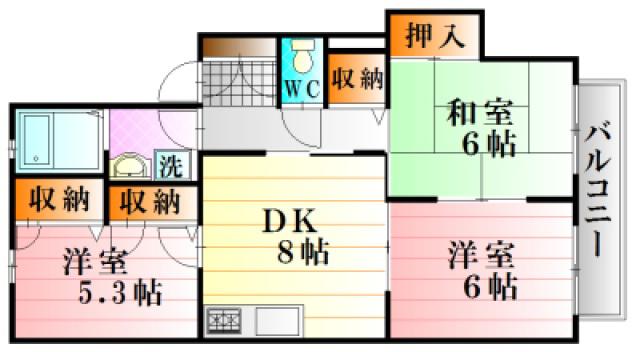 せせらファミリア(3DK/2階)の間取り写真
