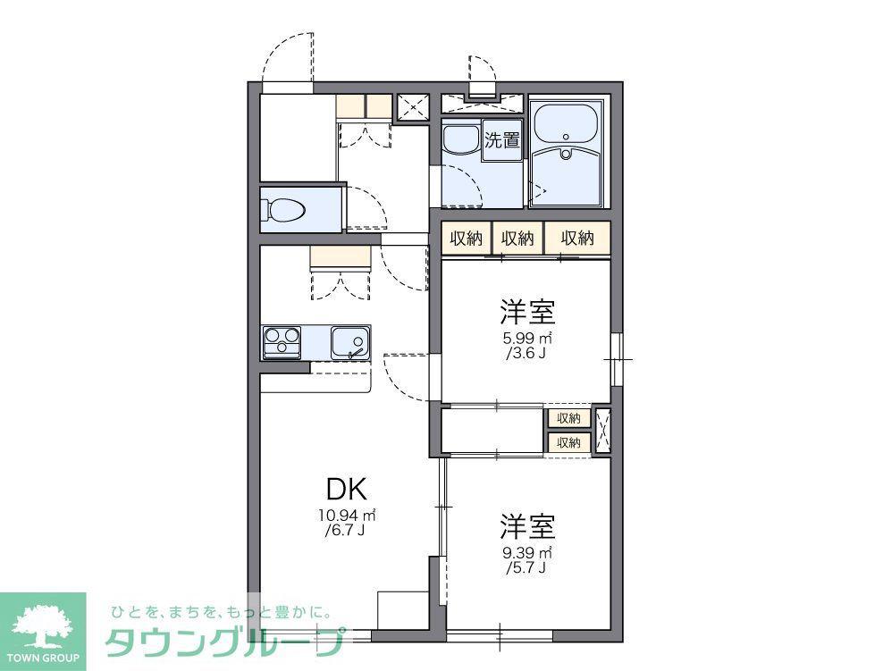 レオパレスレリア(2DK/1階)の間取り写真