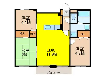 ルネッサンス犬塚(3LDK/3階)の間取り写真
