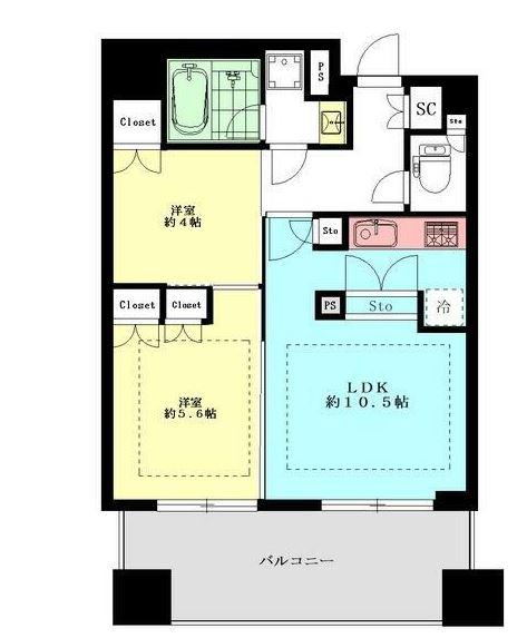 クオリアY`Z恵比寿(2LDK/8階)の間取り写真