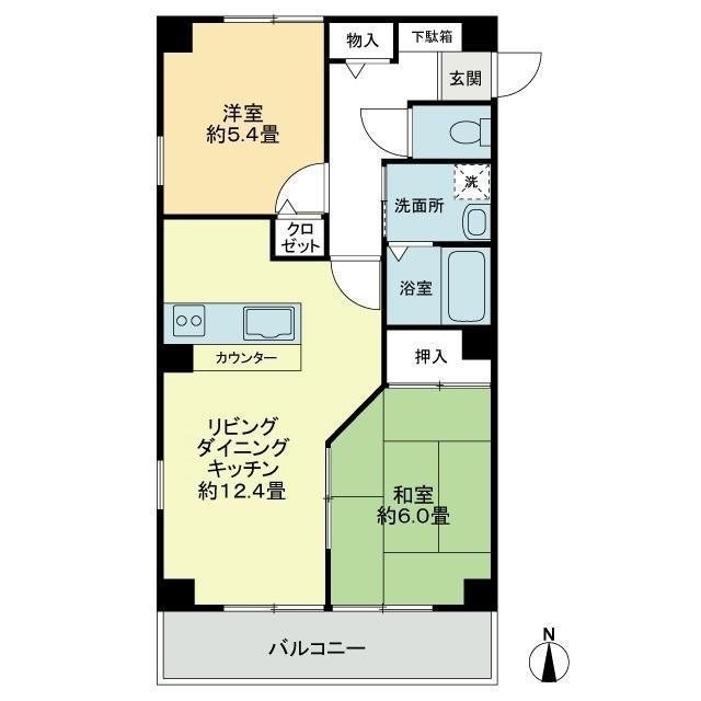 フォブールタウン成合C棟(2LDK/1階)の間取り写真