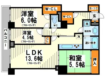 グランタワー調布国領ル・パサージュ -高級マンション-(3LDK/21階)の間取り写真