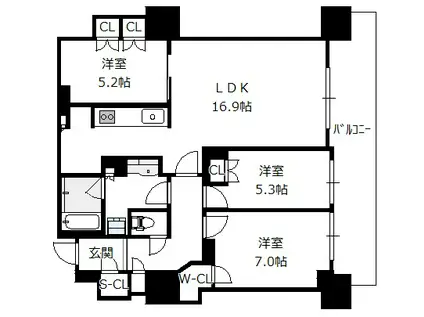 ローレルタワー御堂筋本町(3LDK/21階)の間取り写真