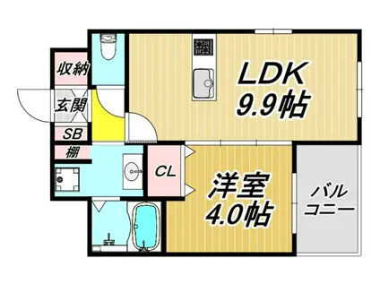 塚口・E社マンション(1LDK/2階)の間取り写真