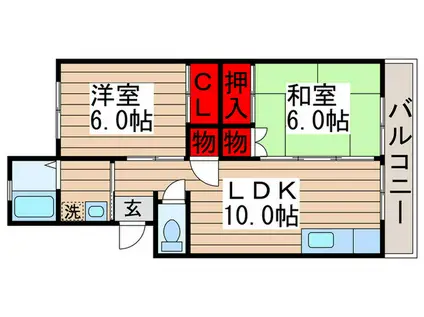 小松コーポII(2LDK/4階)の間取り写真