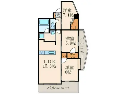 LA COLLINE平尾参道(3LDK/3階)の間取り写真