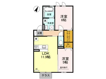 JIN/輝 B棟(2LDK/1階)の間取り写真