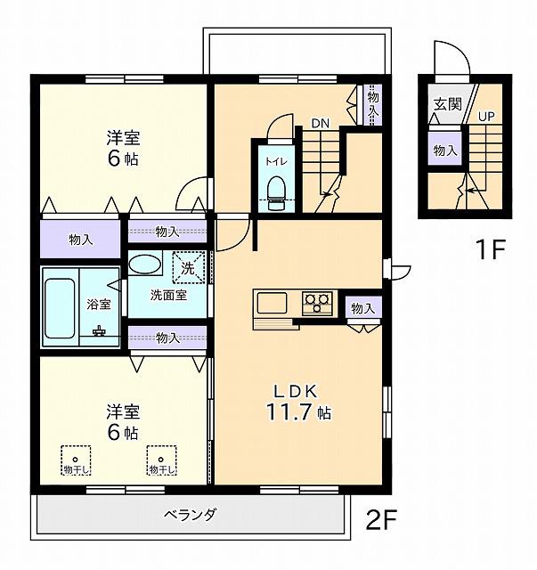 メゾンフレール(2LDK/2階)の間取り写真