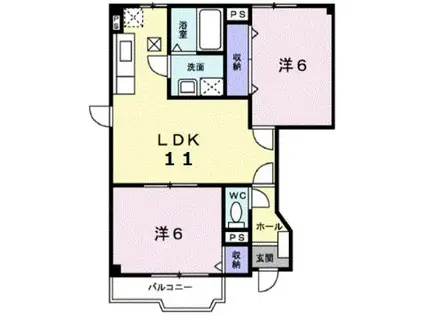 サンハイムC(2LDK/1階)の間取り写真