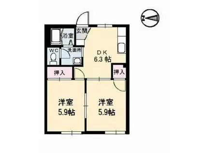 サンライズ伊藤(2DK/1階)の間取り写真