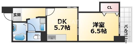 サンクラッソ湊川公園駅前(1DK/2階)の間取り写真