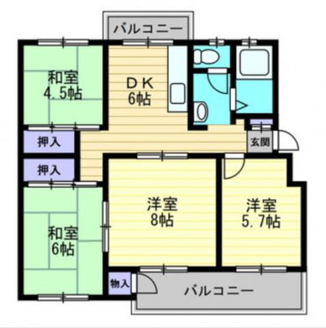 旭川ハイツ(4DK/3階)の間取り写真