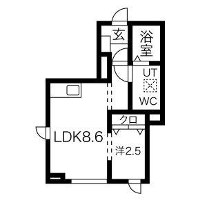 メリディアン柏木(1LDK/1階)の間取り写真