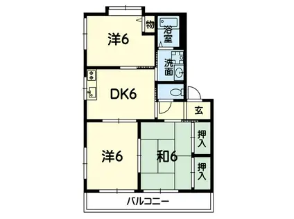 ディアスハイツ C棟(3DK/2階)の間取り写真