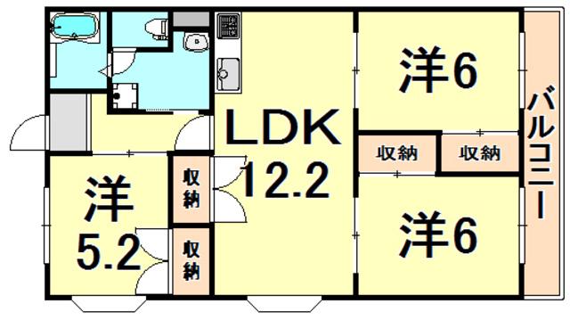 カサソレアード(3LDK/1階)の間取り写真