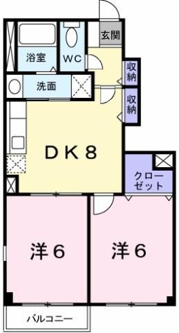 サザン・ヴィアーレB(2DK/1階)の間取り写真