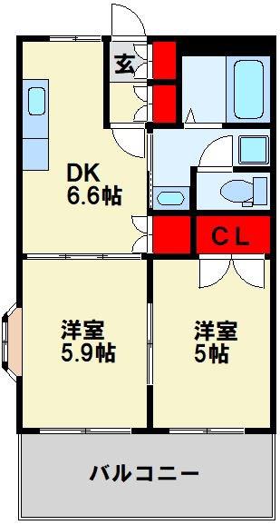 リバーグレイス(2DK/2階)の間取り写真