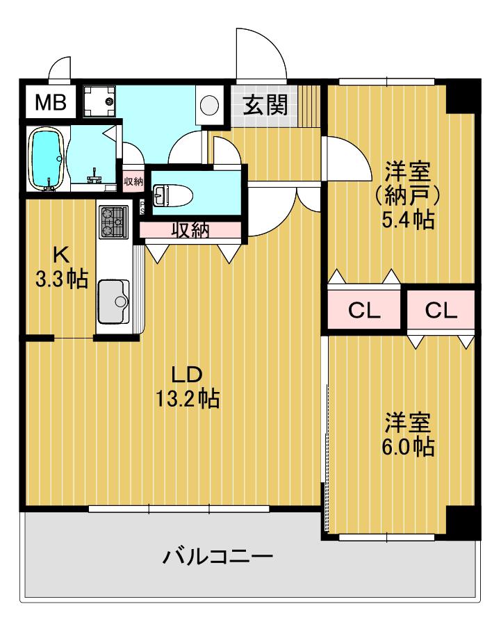 ラ ヴェール(2LDK/2階)の間取り写真