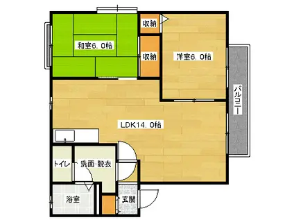 ルミナス上安B棟(2LDK/2階)の間取り写真