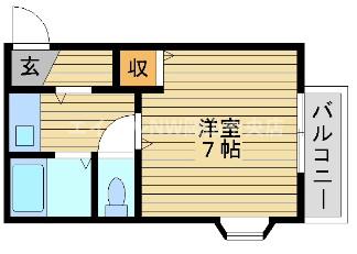 コスモクイーン鹿田(ワンルーム/6階)の間取り写真
