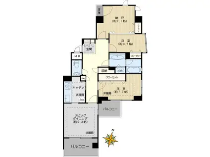 ダイアパレス市ヶ谷北町(2SLDK/6階)の間取り写真