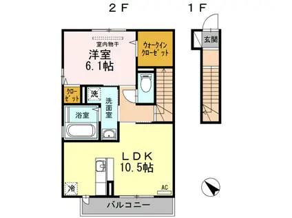 メゾン・エトワール 1LDKBHTW(1LDK/2階)の間取り写真