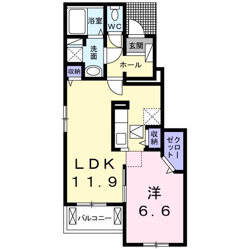 フリーダムI(1LDK/1階)の間取り写真