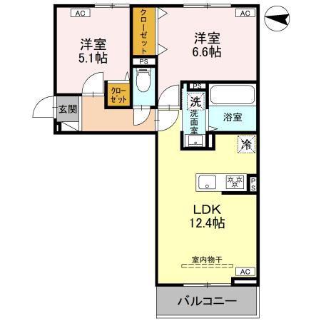 ルノンII(2LDK/3階)の間取り写真