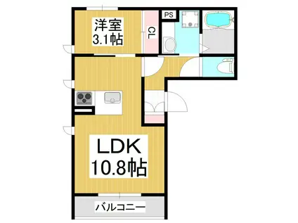 ラ・フルール(1LDK/2階)の間取り写真