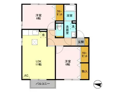 ファミィールD棟(2LDK/1階)の間取り写真