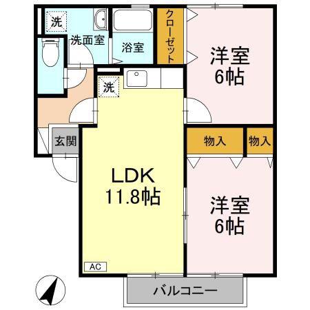 ウィル・ドミール(2LDK/2階)の間取り写真