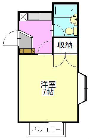 ヒルズ伊勢原(1K/2階)の間取り写真