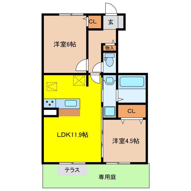 オーパスストーク(2LDK/1階)の間取り写真