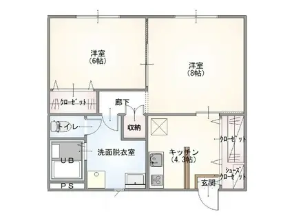 カーサカリーノ(2K/2階)の間取り写真