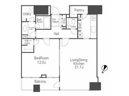 赤坂タワーレジデンスTOP OF THE HILL(1LDK/39階)の間取り写真