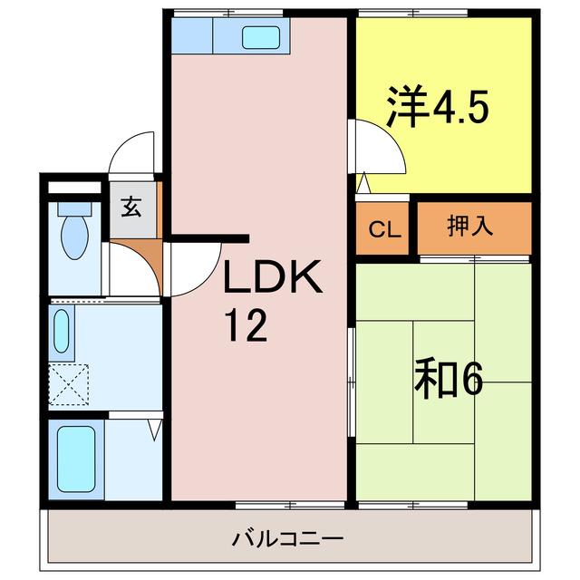 イーグルA棟(2LDK/2階)の間取り写真