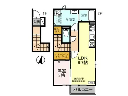 エルミタージュII(1LDK/2階)の間取り写真
