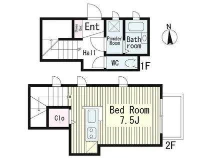 オークコート武蔵小金井(ワンルーム/1階)の間取り写真